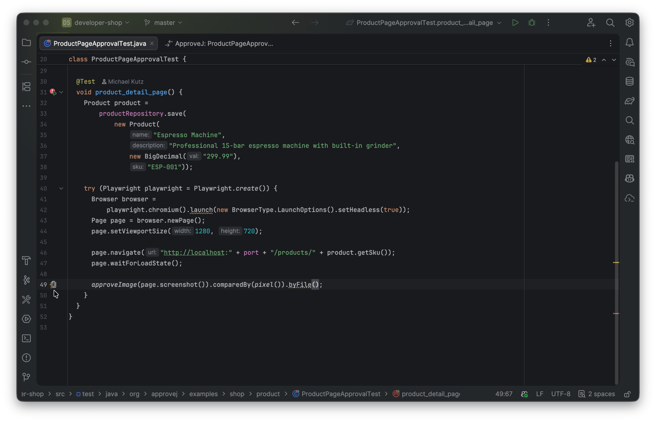 Pending approval gutter icon on an image approval test
