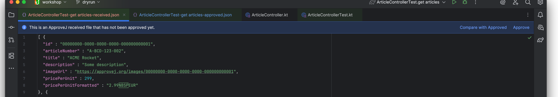 Banner on a received file with "Compare with Approved" and "Approve" actions